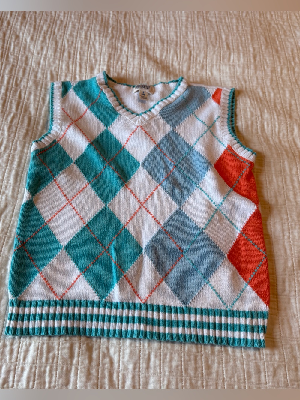 The Children's Place Teal, Gray, White & Orange Argyle Sweater Vest